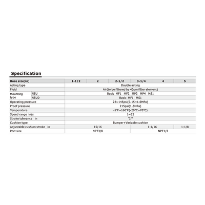 NSUD1-1/2X1ST AIRTAC NFPA CYLINDER<br>NSU SERIES 1 1/2" BORE, 1" STROKE, DBL ROD W/ MAGNET